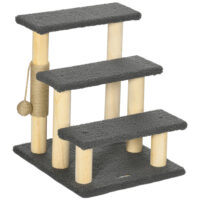 Graue 3-Stufen-Katzentreppe aus Teddystoff, ideal für kleine Katzen, um höher gelegene Orte zu erreichen.