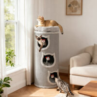 Katzenturm Kratzbaum mit Schlafhöhlen für mehrere Katzen grau