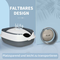 Weiss-graues Katzenzubehör, geruchshemmend, hygienisch und kompakt, für eine saubere Umgebung.