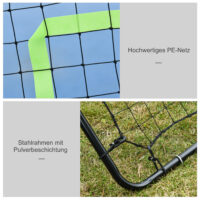 Schwarzer robuster Kickback Rebounder aus Stahl, der auch als Tor dient, 75x126cm gross, ideal für effektives Balltraining.