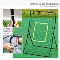 Schwarzer robuster Kickback Rebounder aus Stahl, der auch als Tor dient, 75x126cm gross, ideal für effektives Balltraining.