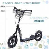 Schwarzer Kickscooter mit 12 Zoll Rädern und höhenverstellbarem Lenker