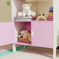 Kinder Bücherregal mit Schrank und Regalen sicher rosa weiss