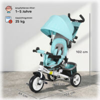 Kinder-Dreirad mit Sonnendach und Korb für Kinder grün