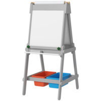 Graue 3-in-1 Kinder-Wandtafel mit Whiteboard und Ablage, ideal für Kinder von 3-8 Jahren. Fördert Kreativität und Ordnung.