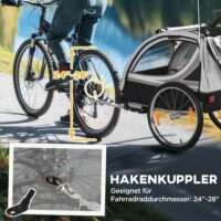 Grauer 2-in-1 klappbarer Kinderanhänger für zwei Kinder, belastbar bis 264kg. Ideal für Familienausflüge und einfach zu transportieren.