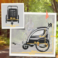 Grauer 2-in-1 klappbarer Kinderanhänger für zwei Kinder, belastbar bis 264kg. Ideal für Familienausflüge und einfach zu transportieren.