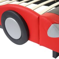 Kinderbett Auto Holz Kunstleder Lattenrost 190x100cm schwarz-rot