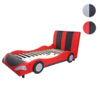 Kinderbett Auto Holz Kunstleder Lattenrost 190x100cm schwarz-rot