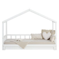 Weisses Kinderbett 90x200 cm mit zusätzlicher Liegefläche.