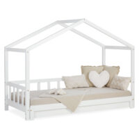 Weisses Kinderbett 90x200 cm mit zusätzlicher Liegefläche.