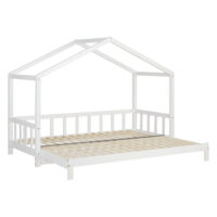 Weisses Kinderbett 90x200 cm mit zusätzlicher Liegefläche.