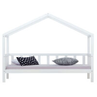 Kinderbett Hausbett 90x200cm mit Lattenrost Massivholz Weiss