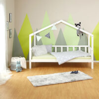 Kinderbett Hausbett 90x200cm mit Lattenrost Massivholz Weiss