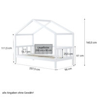 Kinderbett Hausbett 90x200cm mit Lattenrost Massivholz Weiss