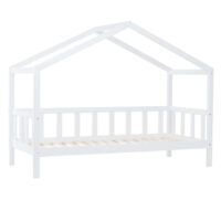 Kinderbett Hausbett 90x200cm mit Lattenrost Massivholz Weiss