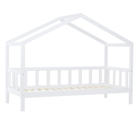Kinderbett Hausbett 90x200cm mit Lattenrost Massivholz Weiss