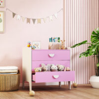 Kinderkommode mit 3 Schubladen für Mädchenzimmer rosa weiss