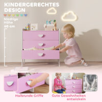 Kinderkommode mit 3 Schubladen für Mädchenzimmer rosa weiss