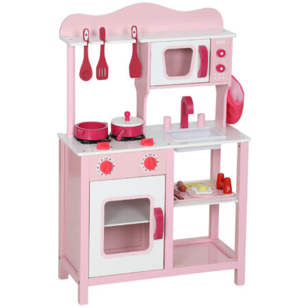 Kinderküche Spielzeug mit Zubehör und Geräuschen aus Holz rosa