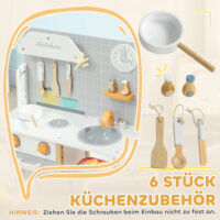 Graue Kinderküche mit Herd, Backofen und Wasserhahn, perfekt für Kinder von 3-6 Jahren. Sie fördert kreatives Rollenspiel und die Entwicklung feinmotorischer Fähigkeiten.