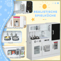 Kinderküche mit Zubehör Herd Mikrowelle und Kreidetafel weiss