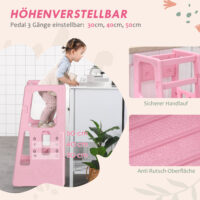 Rosa Kinderleiter Lernturm höhenverstellbar bis 65 kg, Montessori inspiriert für kleine Entdecker und ihre Sicherheit.
