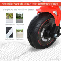 Weisses Kindermotorrad als Rutscherfahrzeug mit Musikfunktion, speziell für Kleinkinder. Es fördert Gleichgewicht und Koordination beim Spielen.