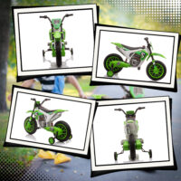 Kindermotorrad Elektro mit Stützrädern ab 3 Jahren grün-weiss