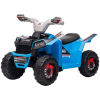 Blaues 6V Elektro-Quad für Kinder von 1.5-3 Jahren, erreicht eine Geschwindigkeit von 2.5 km/h.