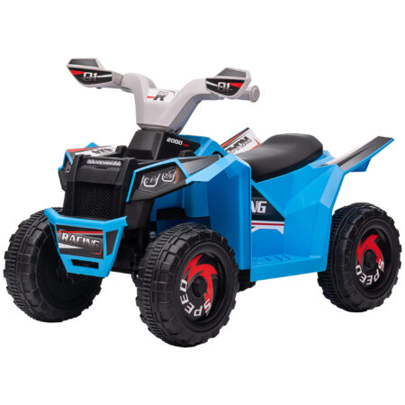Blaues 6V Elektro-Quad für Kinder von 1.5-3 Jahren, erreicht eine Geschwindigkeit von 2.5 km/h.
