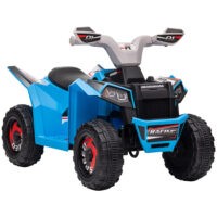 Blaues 6V Elektro-Quad für Kinder von 1.5-3 Jahren, erreicht eine Geschwindigkeit von 2.5 km/h.