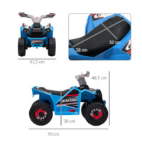 Blaues 6V Elektro-Quad für Kinder von 1.5-3 Jahren, erreicht eine Geschwindigkeit von 2.5 km/h.