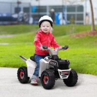 Weisses 6V Elektro-Quad für Kinder von 1.5-3 Jahren, erreicht eine Geschwindigkeit von 2.5 km/h.