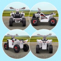 Weisses 6V Elektro-Quad für Kinder von 1.5-3 Jahren, erreicht eine Geschwindigkeit von 2.5 km/h.