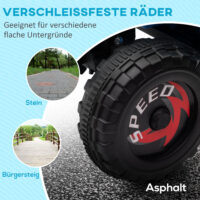 Blaues 6V Elektro-Quad für Kinder von 1.5-3 Jahren, inklusive abnehmbarem Anhänger für kleine Transporte.