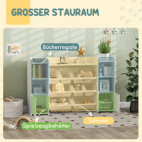 Kinderregal mit Aufbewahrungsboxen für Spielzeug und Bücher
