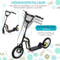 Schwarzer 12 Zoll Kinderroller, höhenverstellbar für wachsende Kinder, perfekt für den Übergang zum Fahrrad.