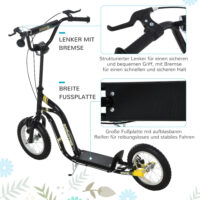 Schwarzer 12 Zoll Kinderroller, höhenverstellbar für wachsende Kinder, perfekt für den Übergang zum Fahrrad.