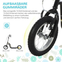Schwarzer 12 Zoll Kinderroller, höhenverstellbar für wachsende Kinder, perfekt für den Übergang zum Fahrrad.