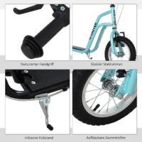 Blauer Kinderroller mit 12 Zoll Luftreifen, ideal für eine sanfte und komfortable Fahrt.