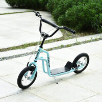 Blauer Kinderroller mit 12 Zoll Luftreifen, ideal für eine sanfte und komfortable Fahrt.
