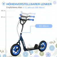 Kinderroller höhenverstellbar mit Bremse und 2 Rädern blau