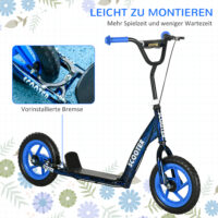 Kinderroller höhenverstellbar mit Bremse und 2 Rädern blau