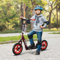 Kinderroller höhenverstellbar mit Bremse Ständer und 2 Rädern rot