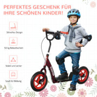 Kinderroller höhenverstellbar mit Bremse Ständer und 2 Rädern rot