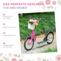 Rosa Kinderroller mit Bremse, höhenverstellbar für kleine Fahrerinnen.
