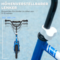 Kinderroller höhenverstellbar mit grossen Rädern und Handbremse blau