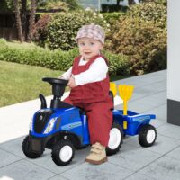 Blaues Kinderrutschauto mit Hupe, ein einfaches und spassiges Kinderfahrzeug für die ersten Fahrversuche.