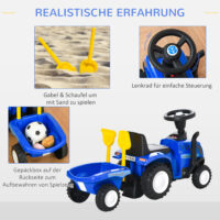 Blaues Kinderrutschauto mit Hupe, ein einfaches und spassiges Kinderfahrzeug für die ersten Fahrversuche.